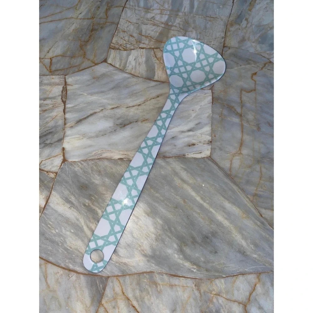 Melamine Serving Ladle Mint Green White Trellis Cane Pattern 10.5 Inch Utensil